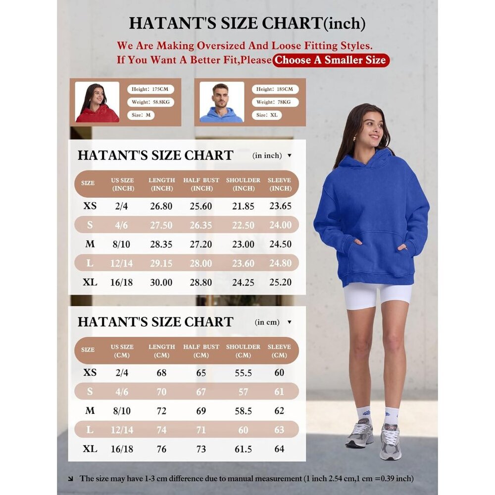 Oversized Hoodie Sweatshirt Women Men Heavyweight Fleece Vintage Pullover - Picture 4 of 6